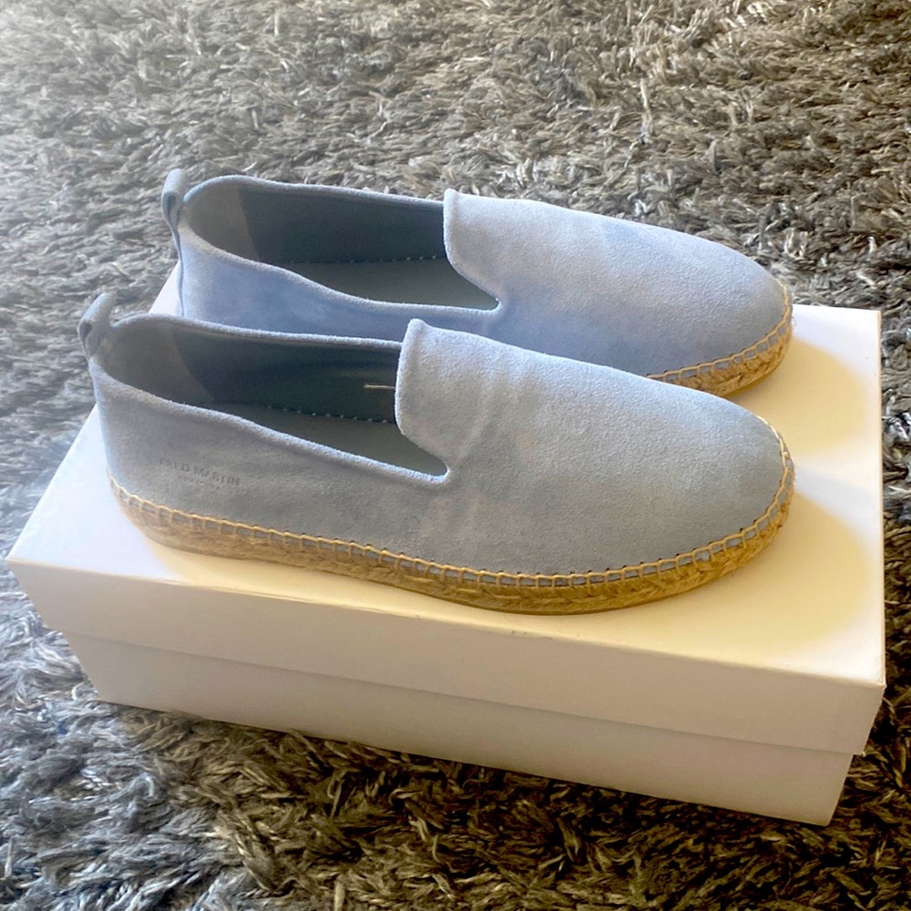 Fred Martin Collection Slippers / Espadrilles. Azure Suede. Size 40